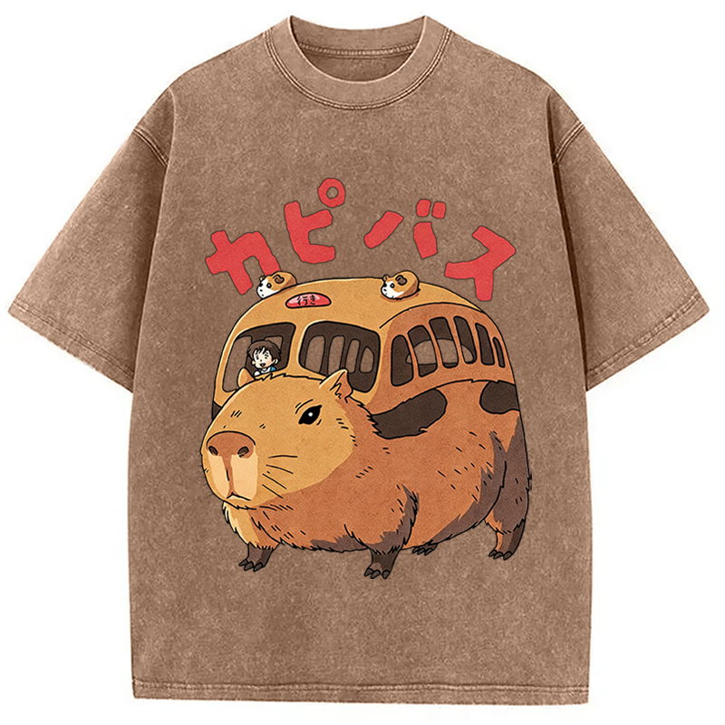 Modecanvas CapyBus Funny DTG Printing Washed T-Shirt