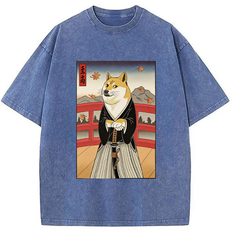 Modecanvas Samurai Cheems DTG Printing Washed T-Shirt