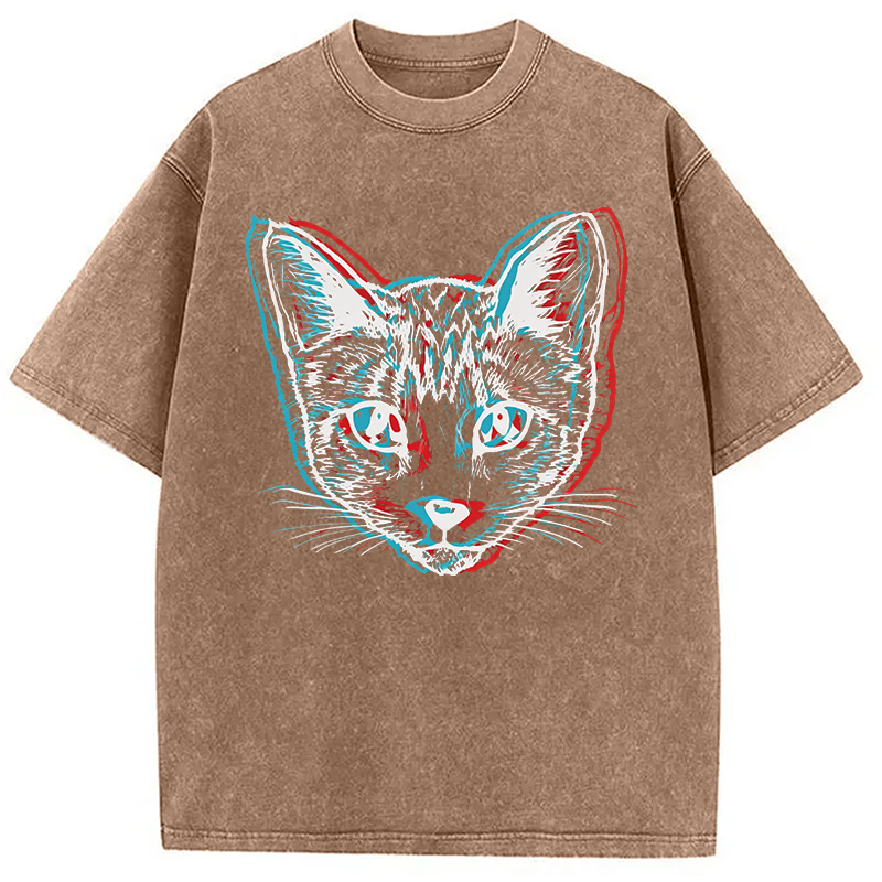 Modecanvas Psychedelic Weirdcore Cat DTG Printing Washed T-Shirt