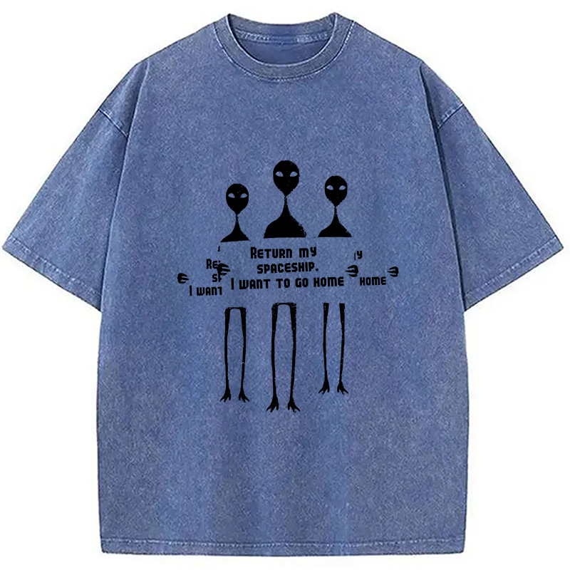 Modecanvas I Want To Go Home DTG Printing Washed T-Shirt-modecanvas