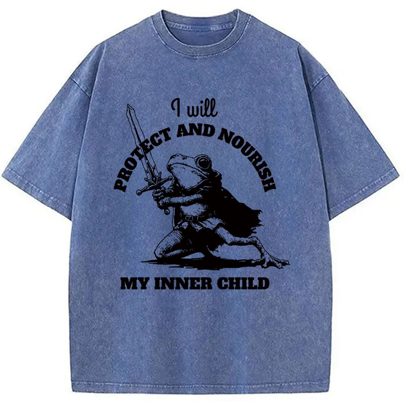 Modecanvas Funny Protect Inner Child Toad Meme DTG Printing Washed T-Shirt