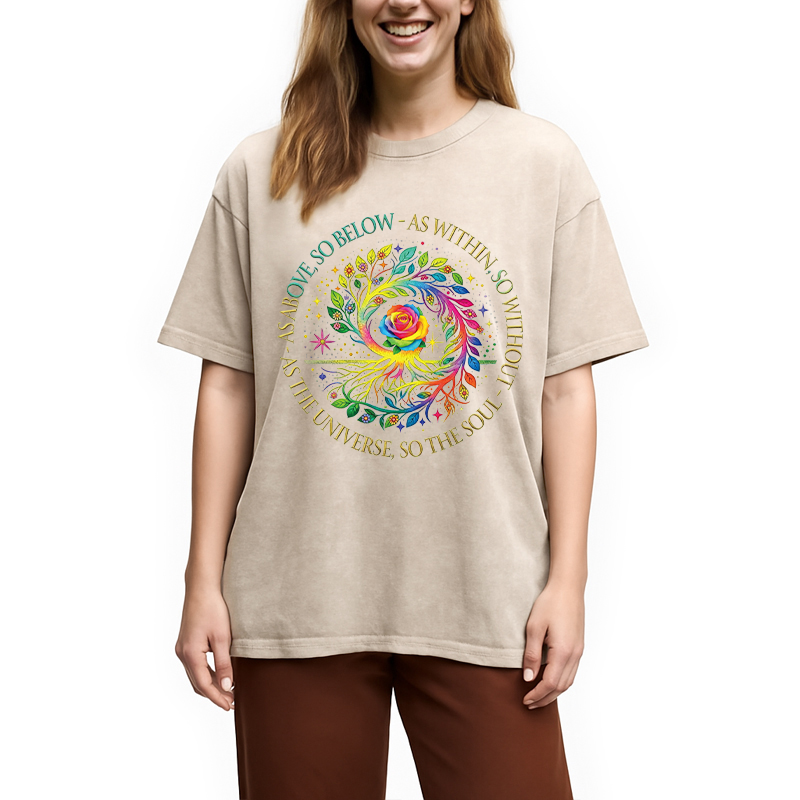 Modecanvas Rainbow Tree Cosmic Spiral DTG Printing Washed T-Shirt