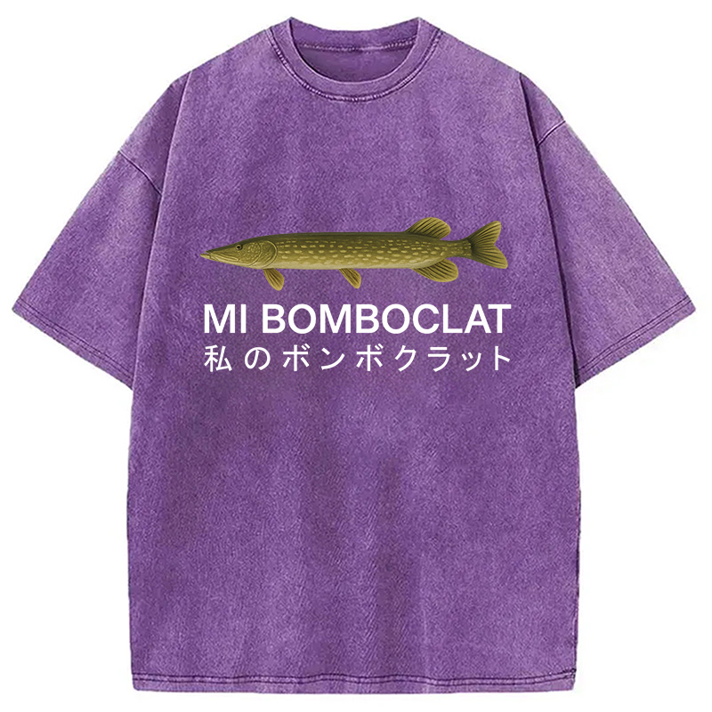Modecanvas Mi Bomboclat Fish Meme Washed T-Shirt-modecanvas