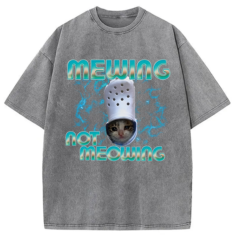 Modecanvas Mewing Not Meowing Cat Ironic DTG Printing Washed T-Shirt