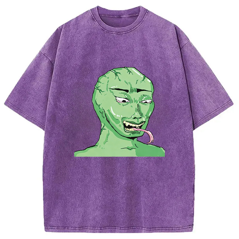 Modecanvas Green Wojak Meme DTG Printing Washed T-Shirt