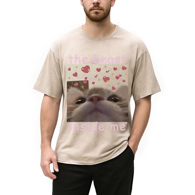 Modecanvas The beast inside me Cat Meme DTG Printing Washed T-Shirt