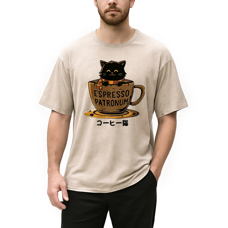 Modecanvas Cat In A Coffee Cup Washed T-Shirt