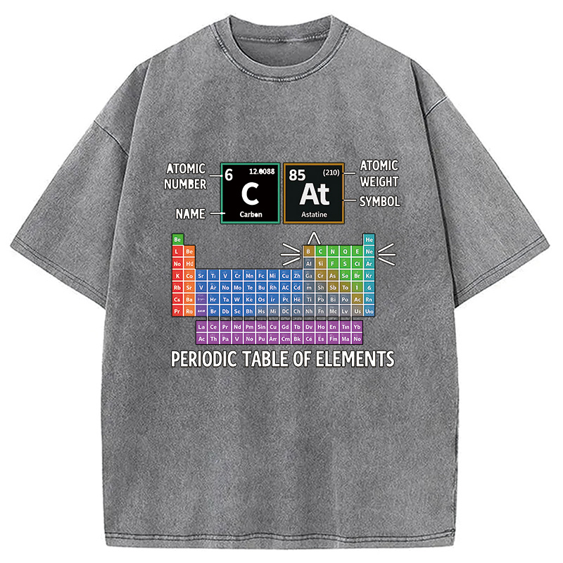 Modecanvas Cat Periodic Table Chemistry Washed T-Shirt