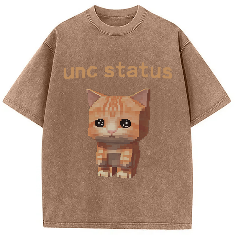 Modecanvas Unc Status Cat DTG Printing Washed T-Shirt-modecanvas