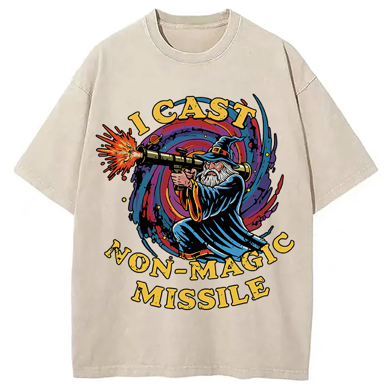 Modecanvas I Cast Non-Magic Missile Funny Wizard Parody Meme DTG Printing Washed T-Shirt