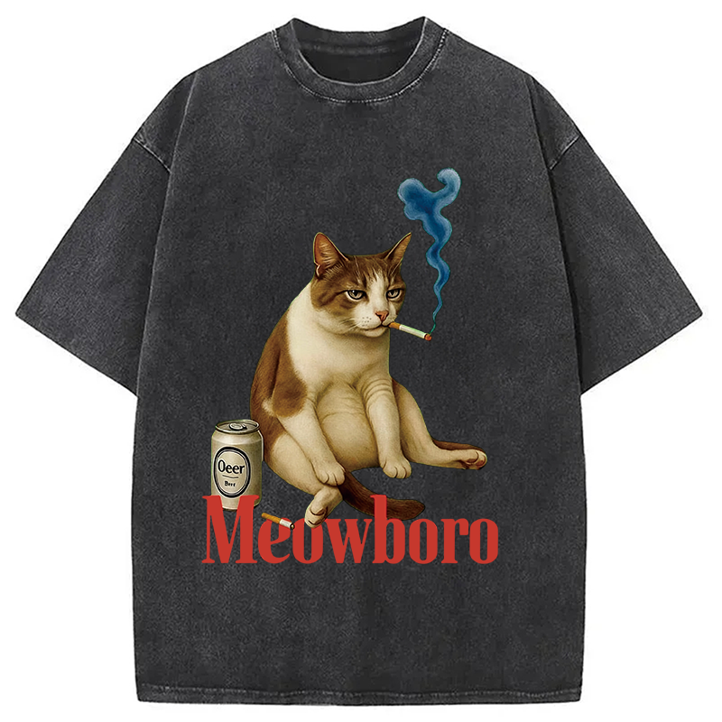 Modecanvas Cigarette Kitten Smoking Cat Meme Washed T-Shirt