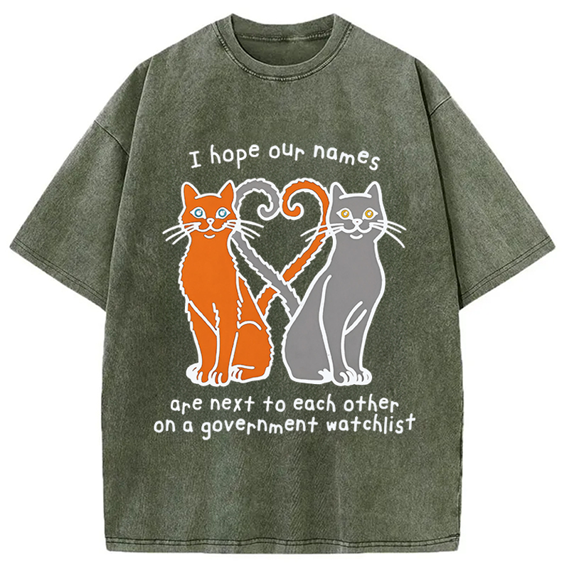 Modecanvas I Hope Our Names Are Next To Each Other Cat Meme DTG Printing Washed T-Shirt