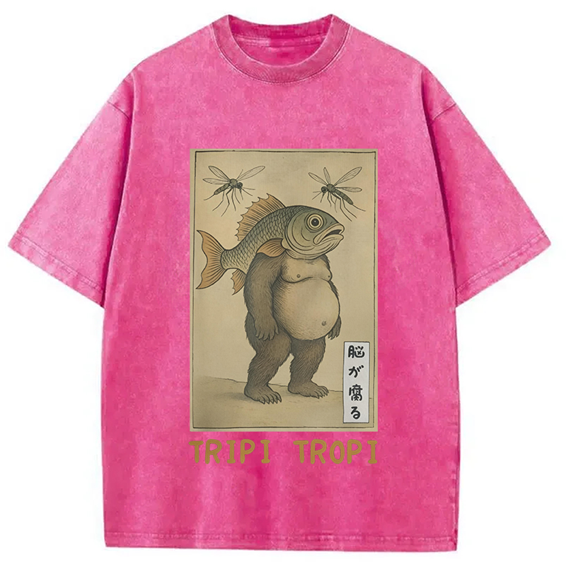 Modecanvas Tripi Tropi Frog Meme DTG Printing Washed T-Shirt