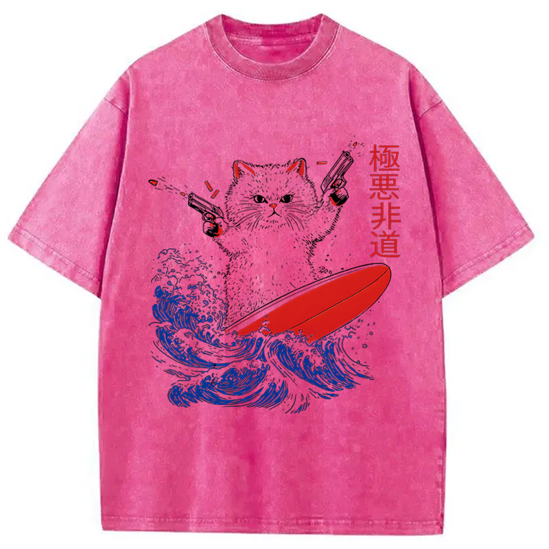 Modecanvas 90s Kitten Surf DTG Printing Washed T-Shirt-modecanvas