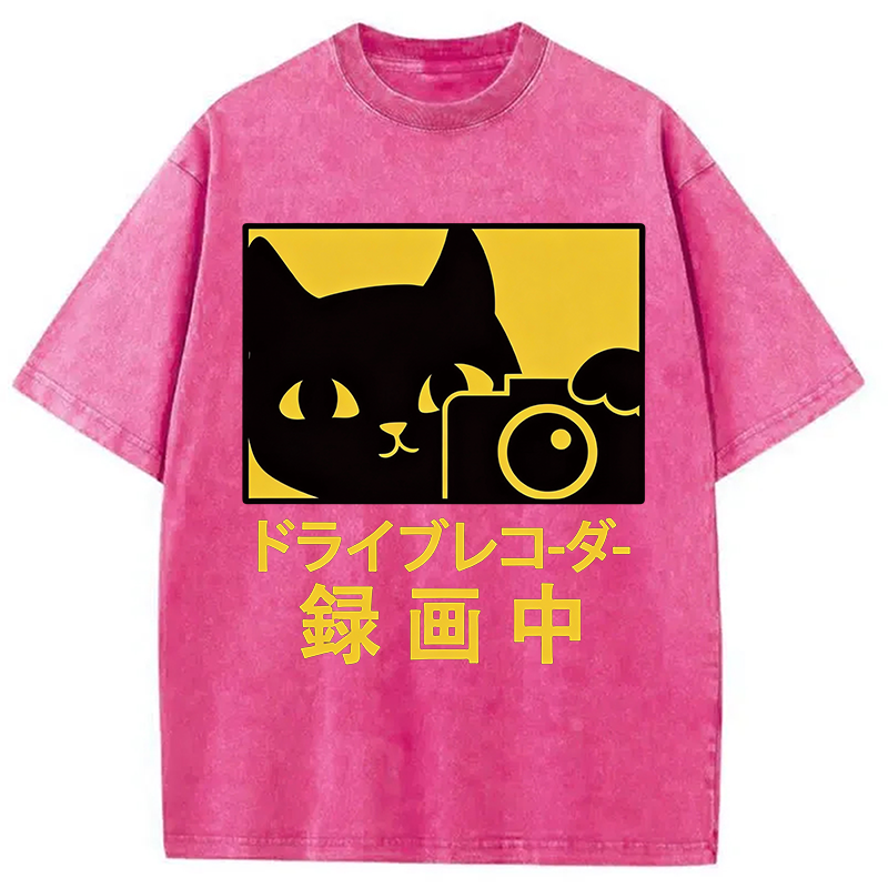 Modecanvas Cat Camera Washed T-Shirt