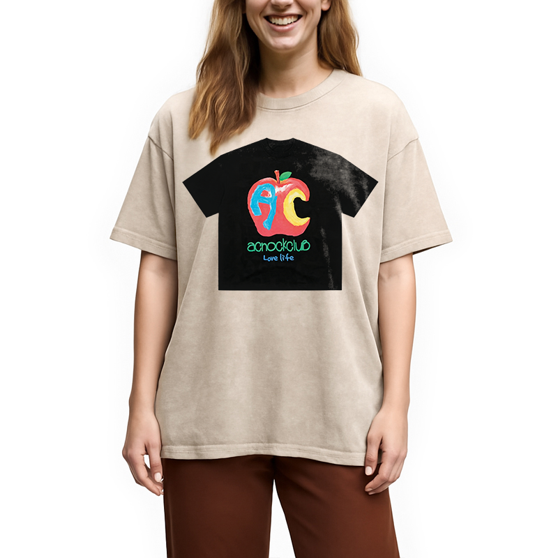 Modecanvas Apple Art Shirt Of DTG Printing Washed T-Shirt