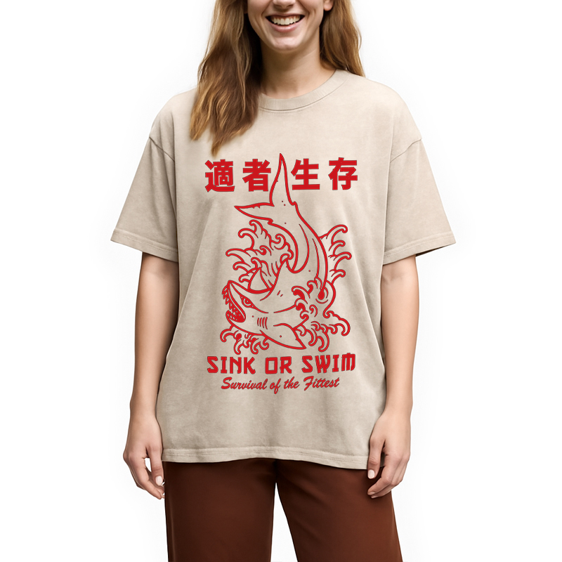 Modecanvas Sink Or Swim DTG Printing Washed T-Shirt
