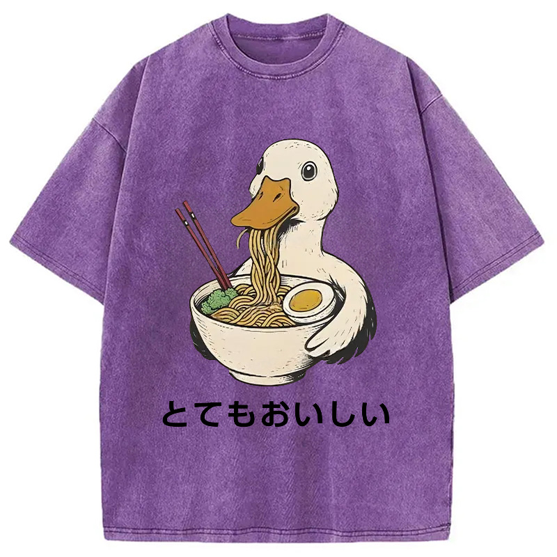 Modecanvas Goose Eating Delicious Ramen Washed T-Shirt