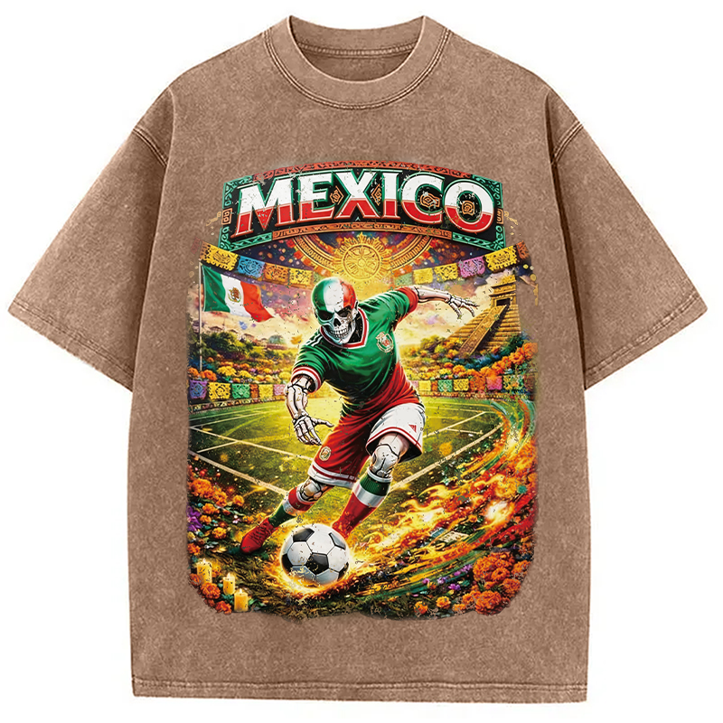Modecanvas Mexico Skull Soccer DTG Printing Washed T-Shirt