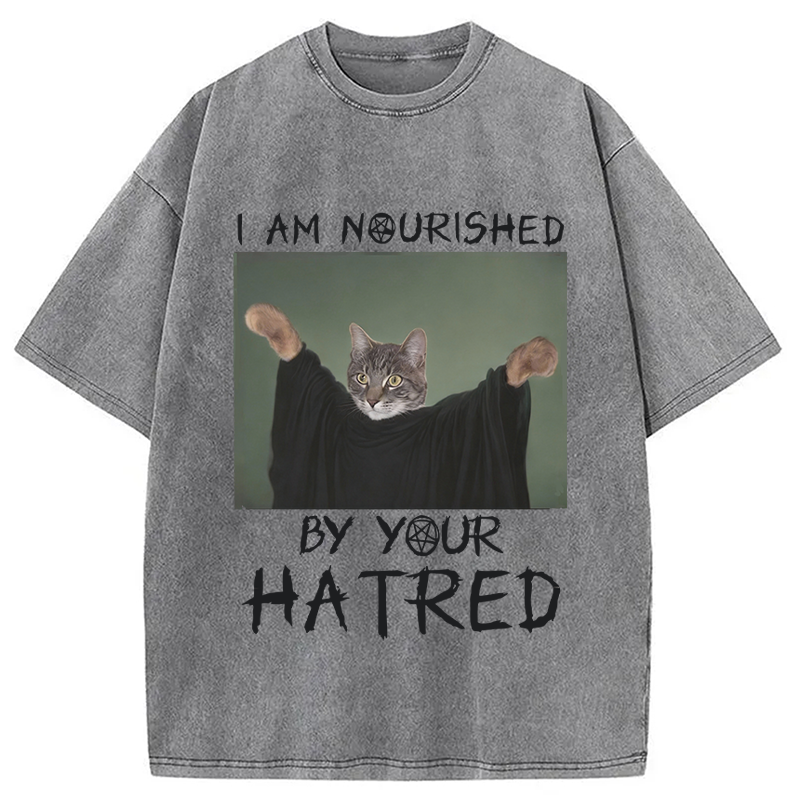 Modecanvas Funny Gothic Cat DTG Printing Washed T-Shirt