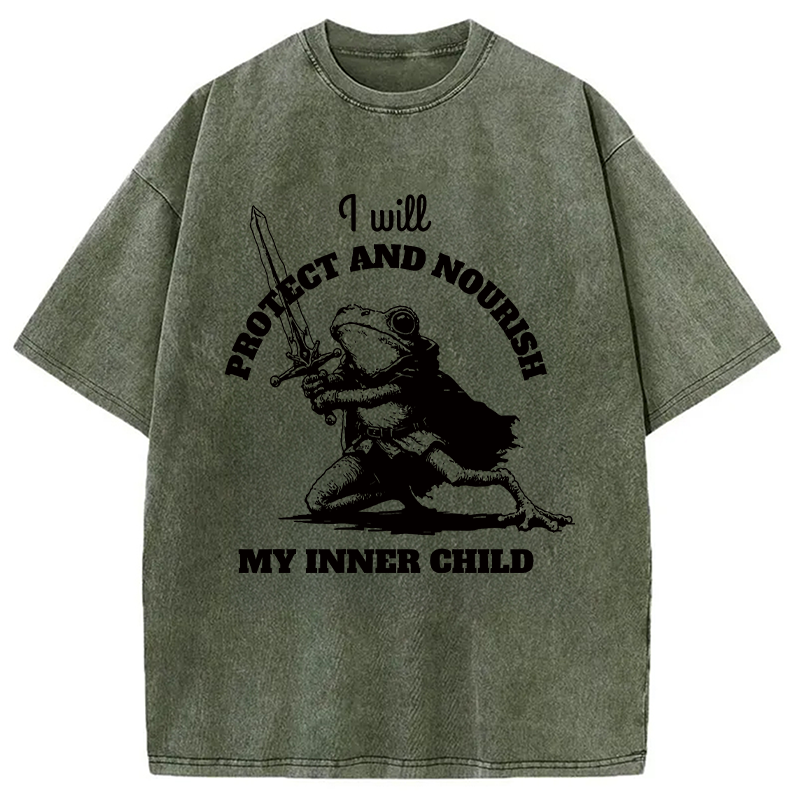 Modecanvas Funny Protect Inner Child Toad Meme DTG Printing Washed T-Shirt