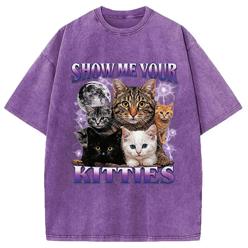 Modecanvas Show Me Your Kitties DTG Printing Washed T-Shirt
