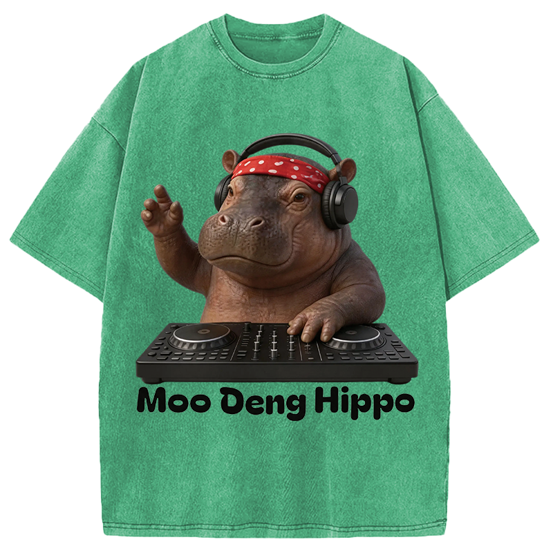 Modecanvas Moo Deng Hippo DTG Printing Washed T-Shirt