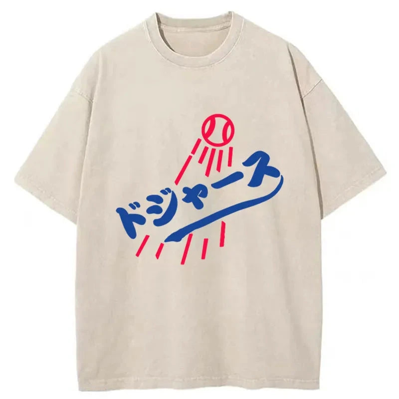 Modecanvas Japanese Baseball Washed T-Shirt-modecanvas