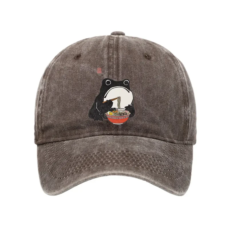 Modecanvas Funny Frog Eating Ramen Washed Cap-modecanvas