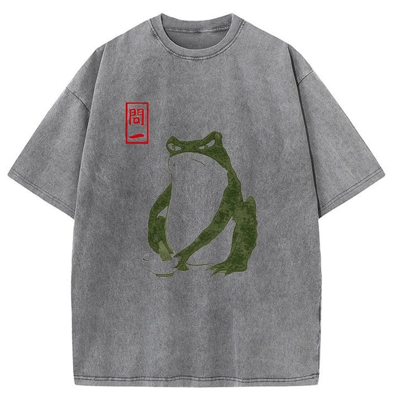 Modecanvas Woodblock Print Frog Washed T-Shirt