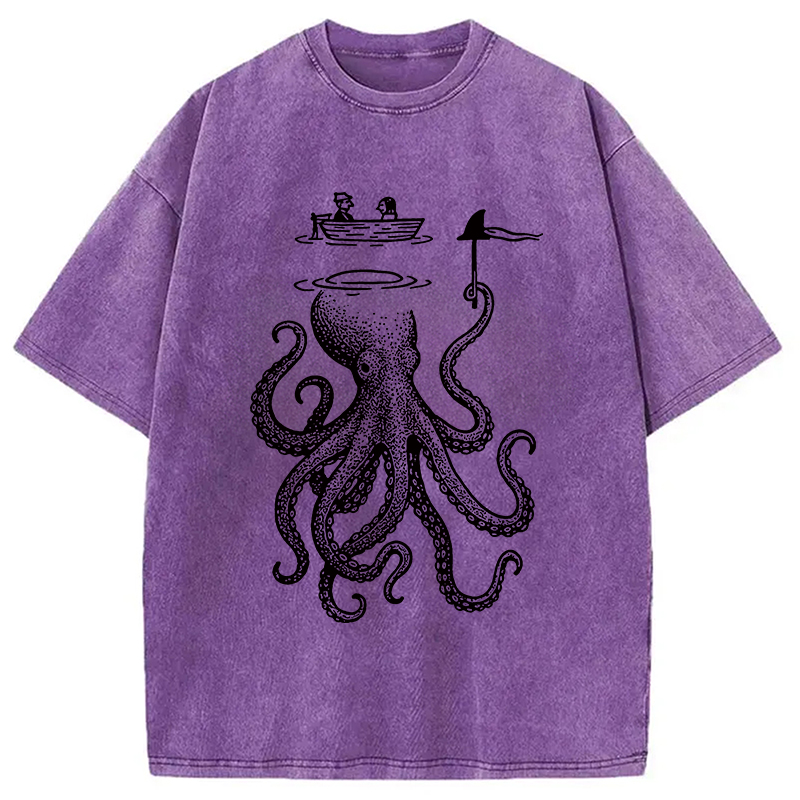 Modecanvas Octopus Disguised As Shark Washed T-Shirt
