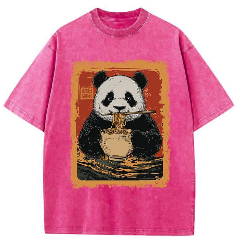 Modecanvas Ramen Lover Panda Washed T-Shirt-modecanvas