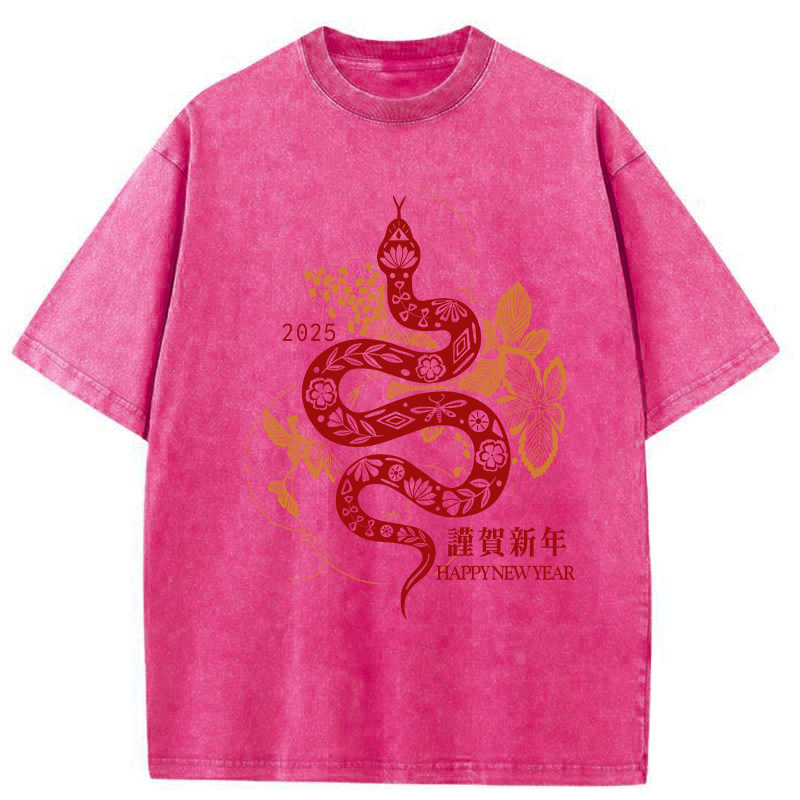 Modecanvas Welcome The Year Of The Snake Washed T-Shirt