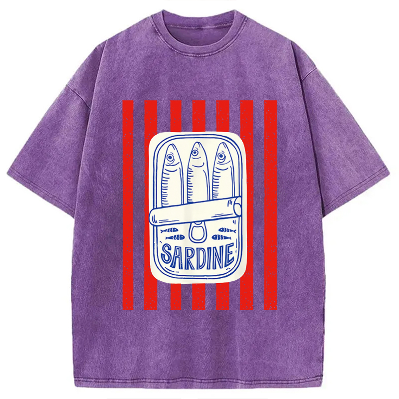 Modecanvas Les Sardines Red Stripes Fisherman Washed T-Shirt