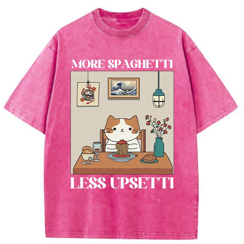 Modecanvas Cat Eats Spaghetti Washed T-Shirt