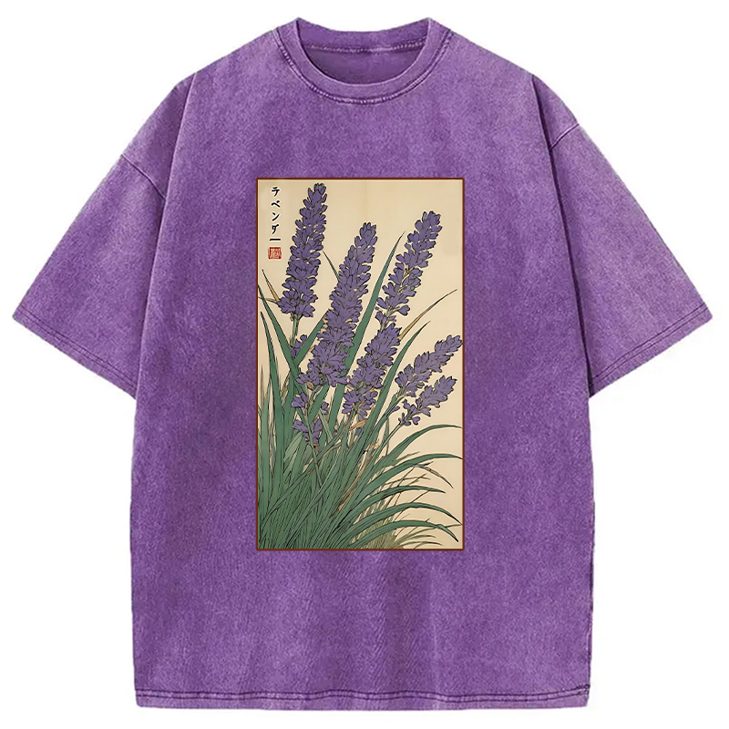 Modecanvas Lavender Ukiyo-e Japanese Washed T-Shirt-modecanvas