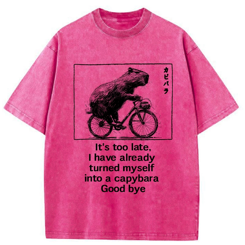 Modecanvas Funny Capybara Riding A Bicycle Washed T-Shirt