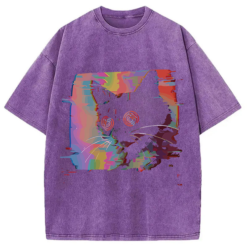Modecanvas Glitch Cat Washed T-Shirt