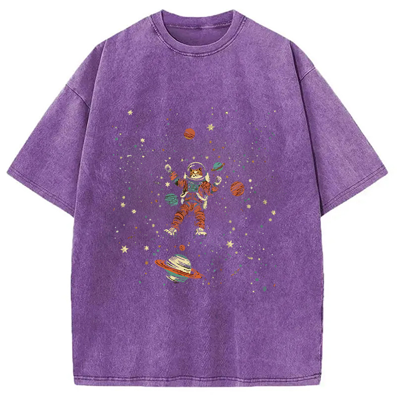 Modecanvas Nebula Explorer Cat Washed T-Shirt