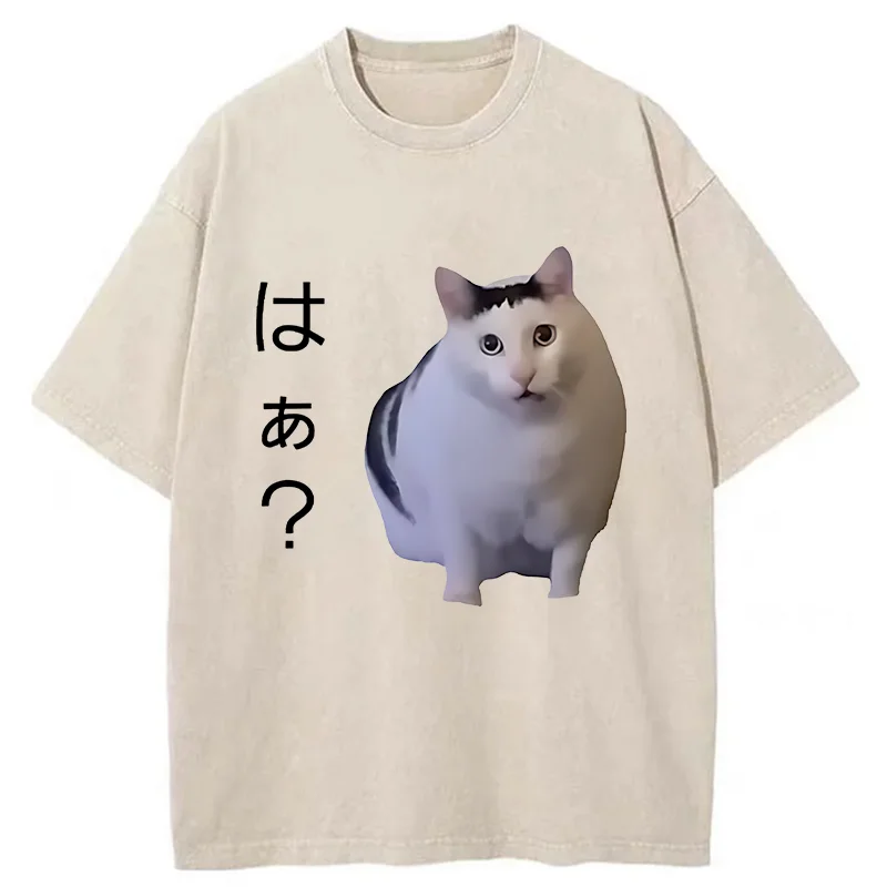 Modecanvas Suspicious Funny Cat Washed T-Shirt-modecanvas