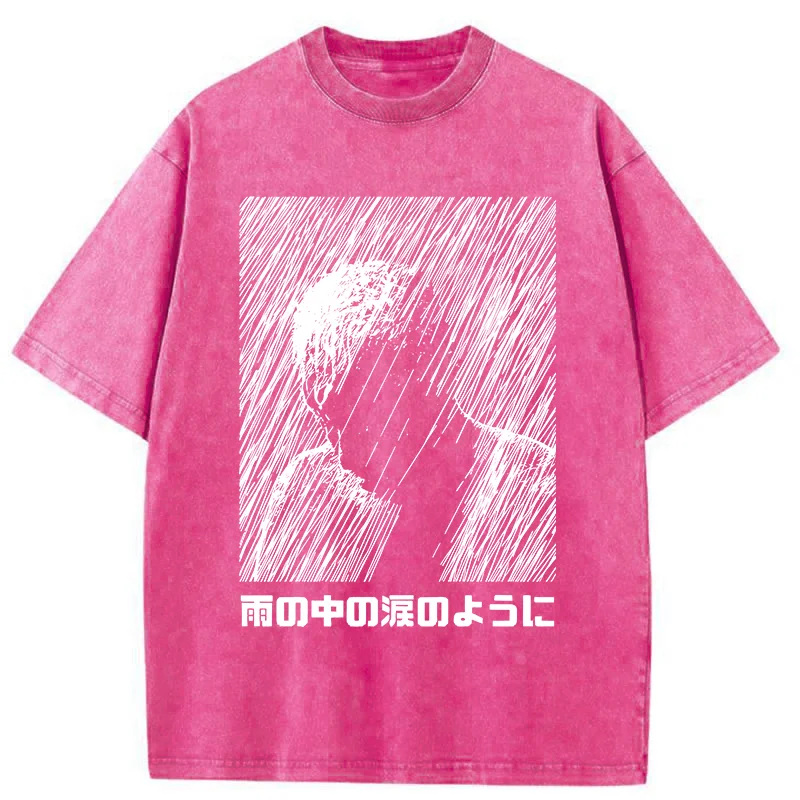 Modecanvas People In The Rain Washed T-Shirt-modecanvas