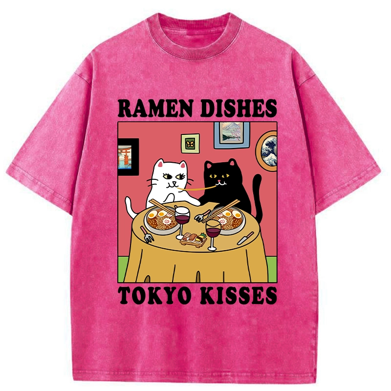Modecanvas Ramen Dishes Tokyo Kisses Washed T-Shirt