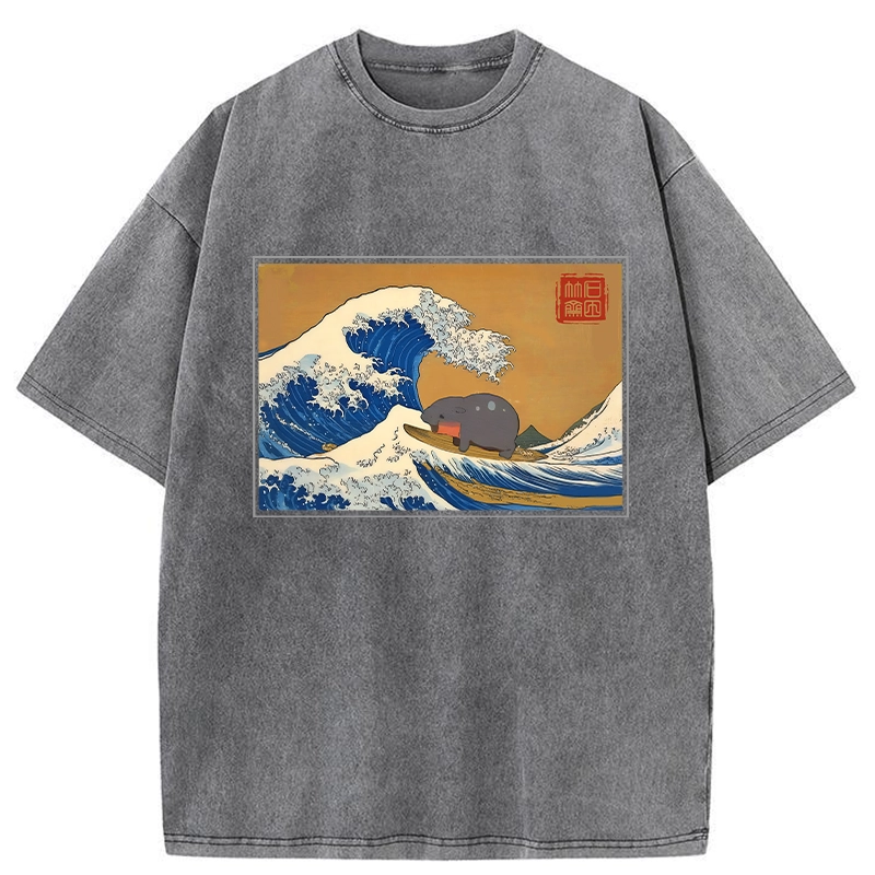 Modecanvas Great Wave Off Moo Deng Washed T-Shirt