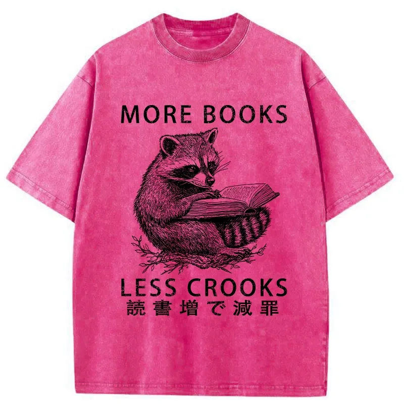 Modecanvas Raccoon Reading Books Less Crooks Washed T-Shirt