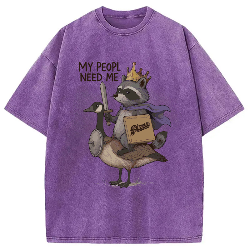 Modecanvas Funny Raccoon King Riding Goose Washed T-Shirt