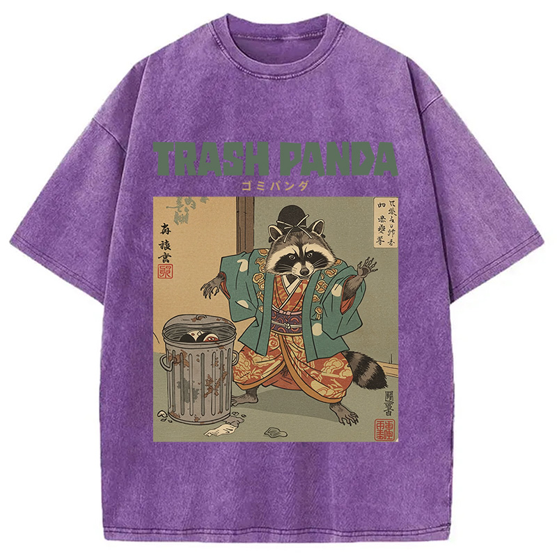 Modecanvas Trash Panda Traditional Japanese Meme Washed T-Shirt