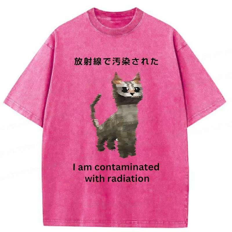 Modecanvas Irradiated Cat Funny Washed T-Shirt