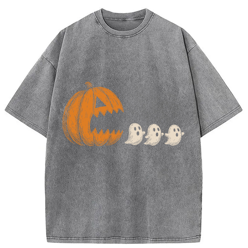 Modecanvas Pumpkin Chasing Ghost Washed T-Shirt