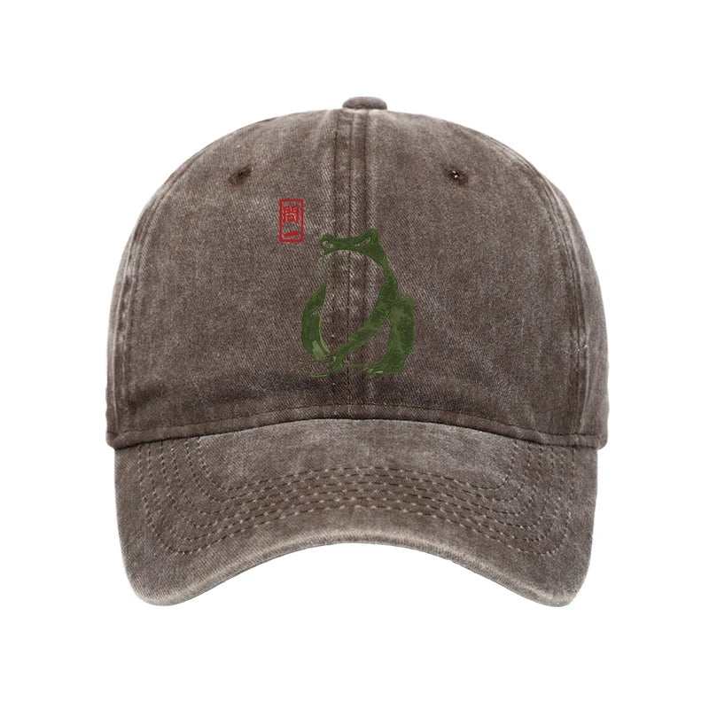 Modecanvas Woodblock Print Frog Washed Cap-modecanvas