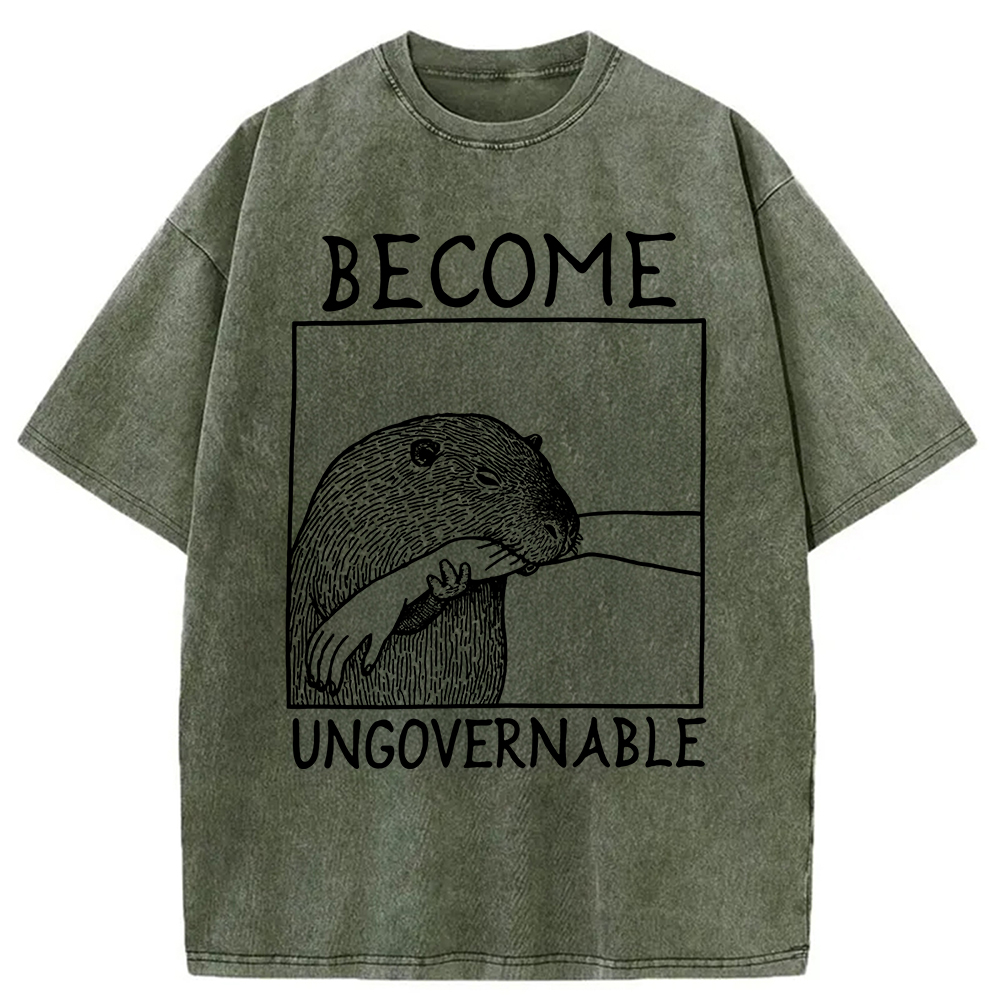 Modecanvas Become Ungovernable Capybara Bites People Washed T-Shirt